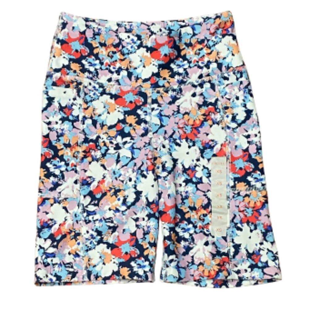 Freely Women's High Rise Biker Shorts Crossover Waistband Multi Color Floral NEW